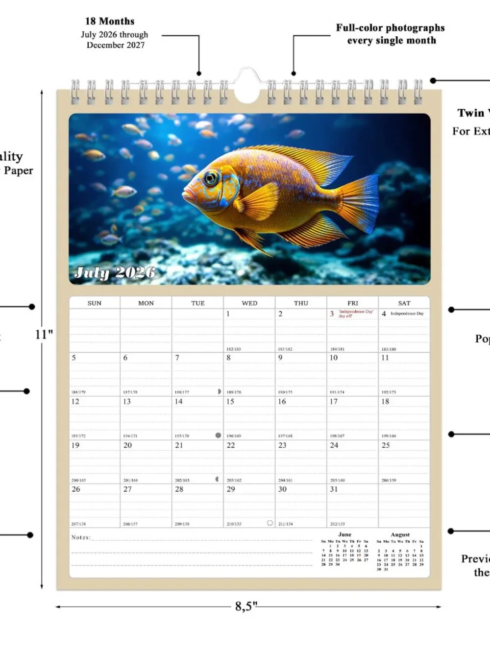 2026 - 2027 Calendar Magnetic Peel & Stick 18 Months 8.5